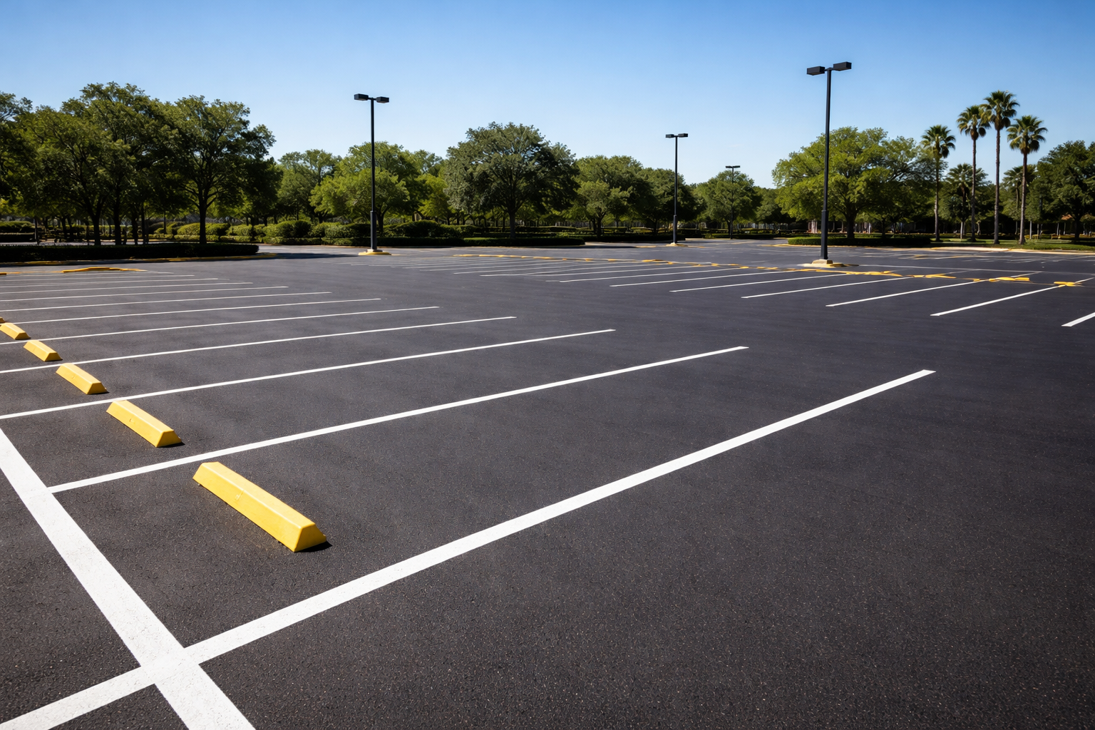 Parking lot with fresh line striping